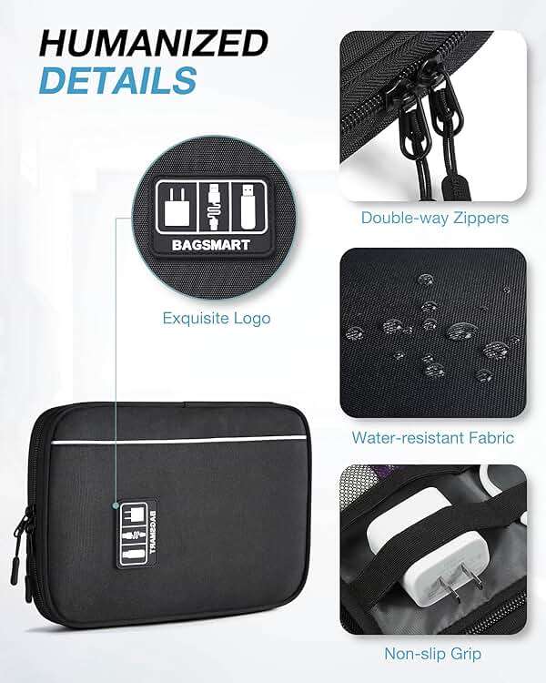 BAGSMART Large Electronics Travel Organizer Case, Tech Accessories Cord Storage Bag for Phone, Power Bank, SD Card, Cables, Black - Image 4