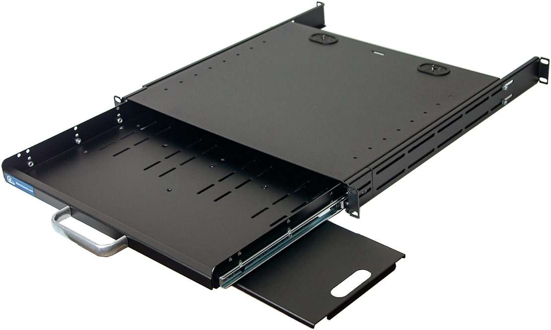 RSF1111BK21F4K3 1U Compact rack mount keyboard drawer with retractable mouse pad for either right or left hand operator supports 4 post rack from 18.85 inch up to 31 inch depth rack cabinet - Image 1