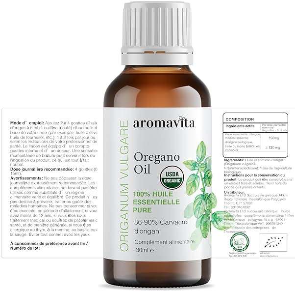 AROMAVITA Essential Organic Oil of Oregano-100% Pure Undiluted Greek Oregano Oil with Carvacrol - Over 86%, Non-GMO, Extra Strength Oregano Oil Organic Liquid Drops, 1 FL.OZ/30ml - Image 2