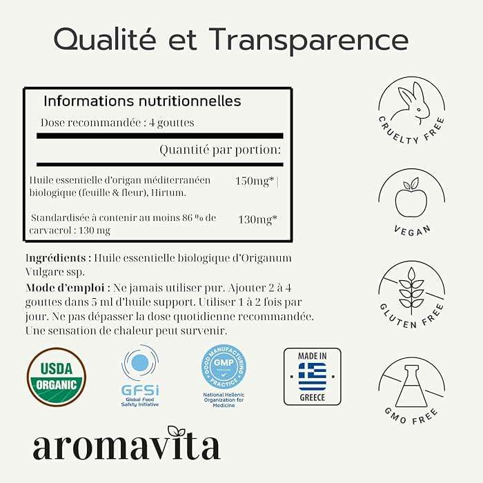 AROMAVITA Essential Organic Oil of Oregano-100% Pure Undiluted Greek Oregano Oil with Carvacrol - Over 86%, Non-GMO, Extra Strength Oregano Oil Organic Liquid Drops, 1 FL.OZ/30ml - Image 3