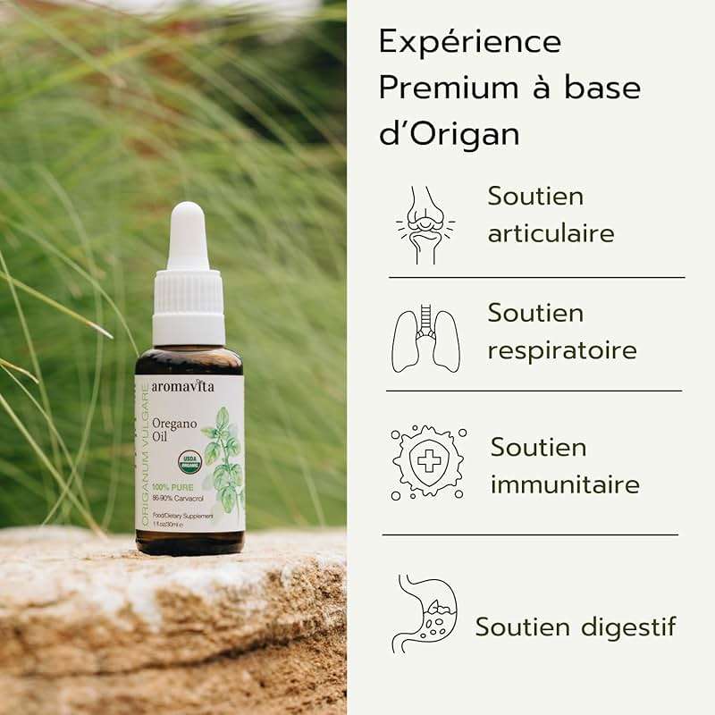 AROMAVITA Essential Organic Oil of Oregano-100% Pure Undiluted Greek Oregano Oil with Carvacrol - Over 86%, Non-GMO, Extra Strength Oregano Oil Organic Liquid Drops, 1 FL.OZ/30ml - Image 4