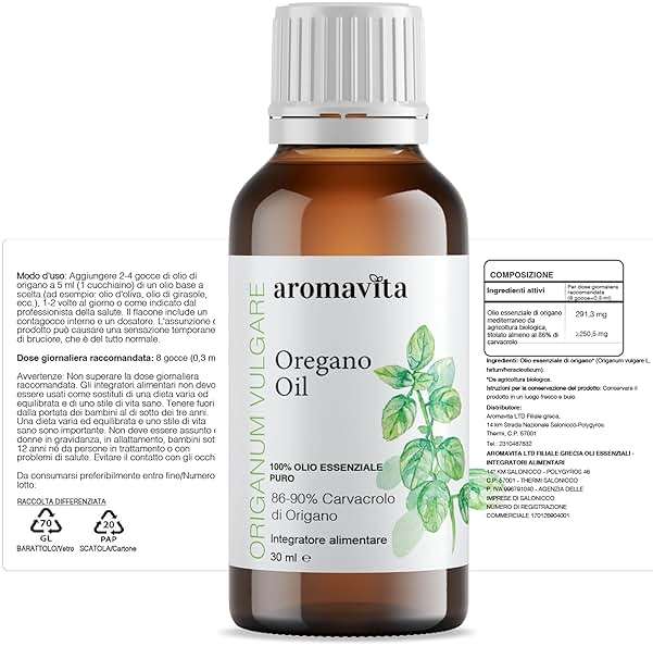 AROMAVITA Essential Organic Oil of Oregano-100% Pure Undiluted Greek Oregano Oil with Carvacrol - Over 86%, Non-GMO, Extra Strength Oregano Oil Organic Liquid Drops, 1 FL.OZ/30ml - Image 10