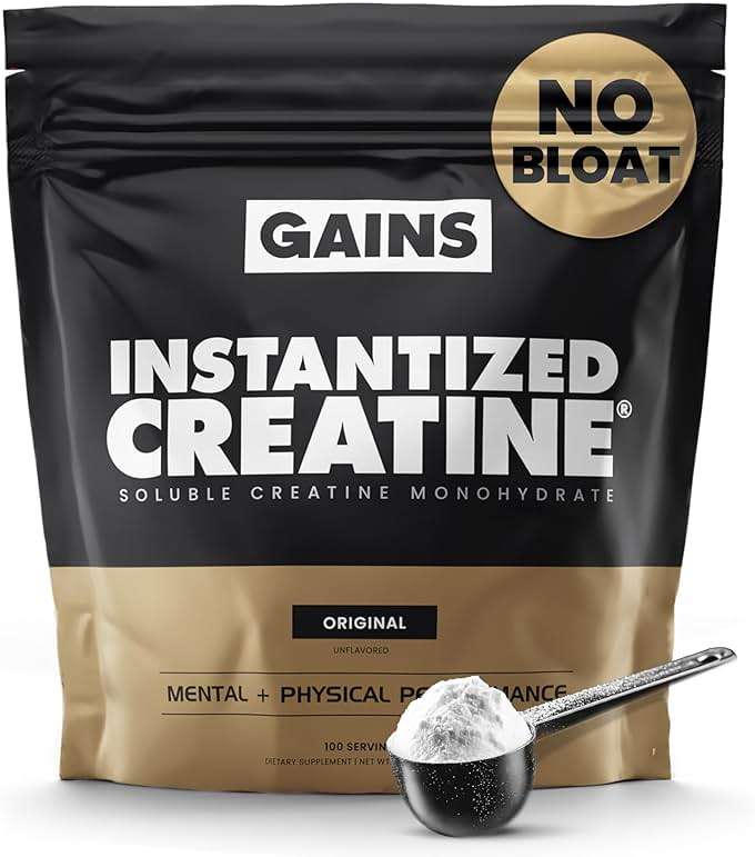 Gains in Bulk Instantized Creatine Monohydrate for Men & Women, Soluble Pre Workout Powder, Supports Muscle Building, Strength and Performance, Bodybuilding Supplements, Unflavored, 100 Servings - Image 1