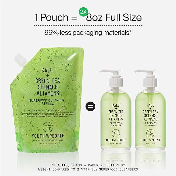 Youth To The People Superfood Facial Cleanser - Kale + Green Tea Daily Face Wash, Gently Removes Makeup, SPF, and Oils, Soothing Antioxidants for Glowing Skin, pH Balance, Clean Pores, Refillable - Image 9