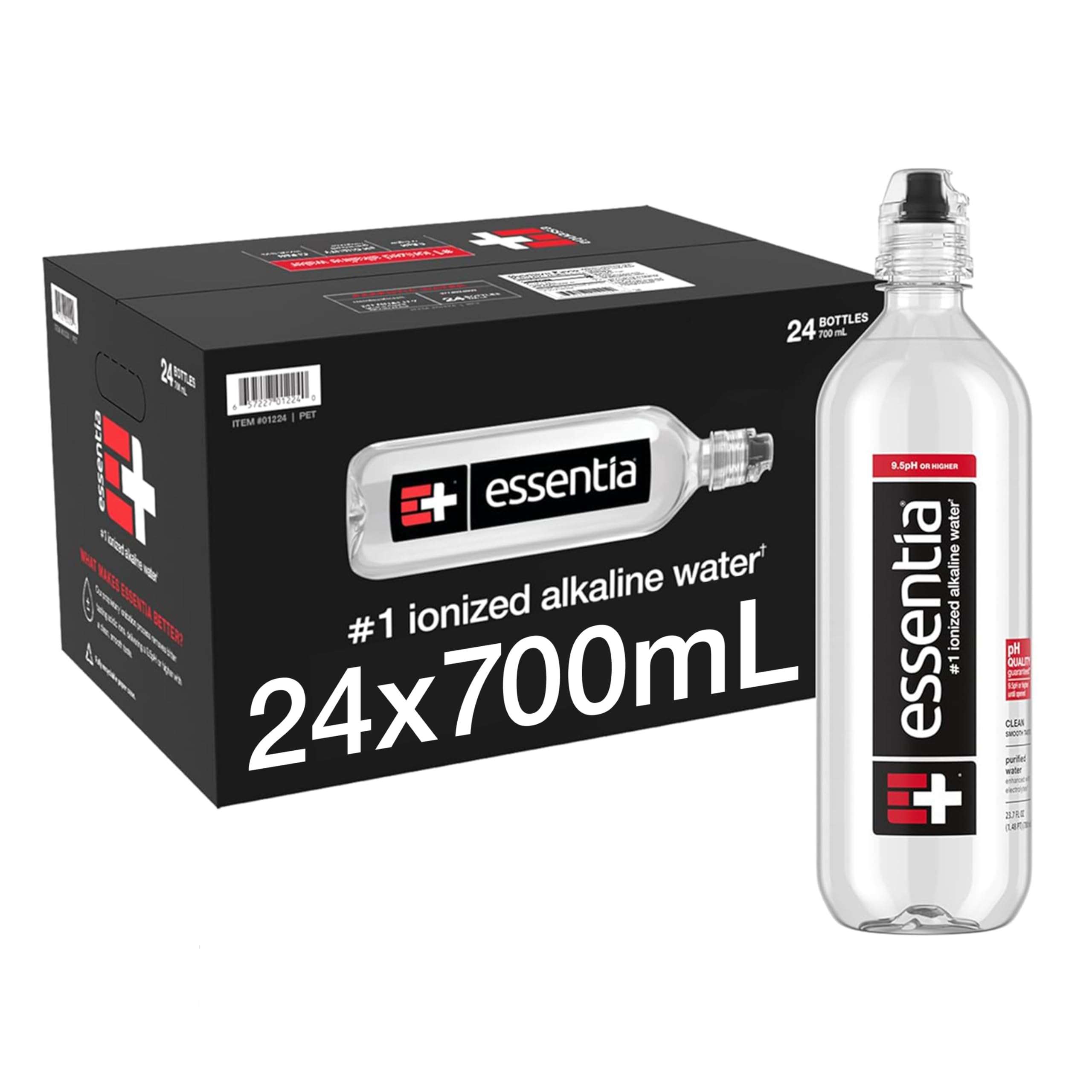 Essentia Water LLC, Ionized Alkaline Bottled Water; 99.9% Pure, Infused with Electrolytes, 9.5 pH or Higher with a Clean, Smooth Taste, 23.67 Fl Oz (Pack of 24) - Image 1