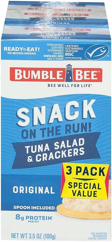 Bumble Bee Snack On The Run! Protein Pack, 8g per Box - Original Tuna Salad with Crackers Kit - Ready to Eat Easy-Open Can - Wild Caught MSC-Certified Tuna (Pack of 3) - Image 1