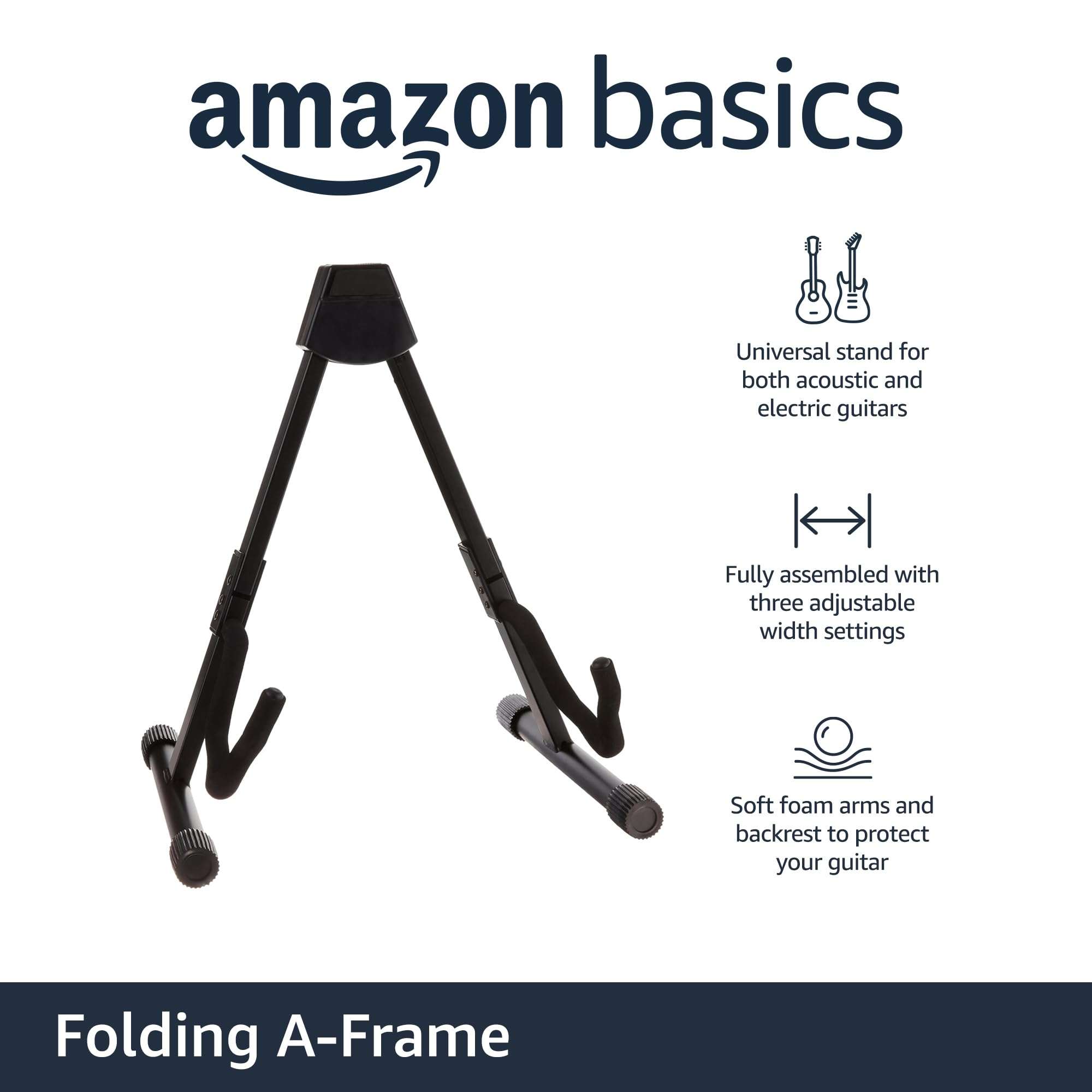 Amazon Basics Portable Adjustable Folding Guitar Stand for Electric and Acoustic Guitars, A-shape, Fully Assembled with Padded Foam, Black, 8.66 x 15.16 x 3.74 inches - Image 4