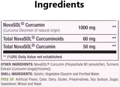A1Vitality NovaSOL Turmeric Curcumin 1000mg – Clinically Proven 185x Higher Absorption – Promotes Joint Comfort, Mobility & Overall Wellness – Non-GMO, Doctor Formulated, 60 Softgels. - Image 7