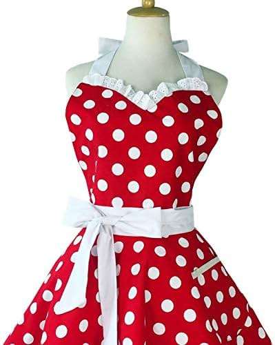 Hyzrz Lovely Sweetheart Retro Kitchen Aprons Woman Girl Cotton Polka Dot Cooking Salon Dress Pinafore Vintage Apron Mothers Gift (Red) - Image 6