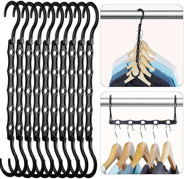 HOUSE DAY Black Magic Space Saving Hangers 10 Pack, Premium Smart Hanger Hooks, Sturdy Cascading Hangers with 5 Holes for Heavy Clothes, Closet Organizers and Storage, College Dorm Room Essentials - Image 1