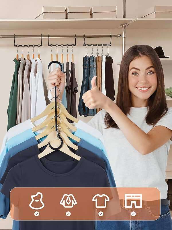 HOUSE DAY Black Magic Space Saving Hangers 10 Pack, Premium Smart Hanger Hooks, Sturdy Cascading Hangers with 5 Holes for Heavy Clothes, Closet Organizers and Storage, College Dorm Room Essentials - Image 2