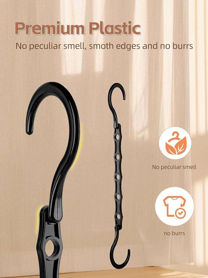 HOUSE DAY Black Magic Space Saving Hangers 10 Pack, Premium Smart Hanger Hooks, Sturdy Cascading Hangers with 5 Holes for Heavy Clothes, Closet Organizers and Storage, College Dorm Room Essentials - Image 6