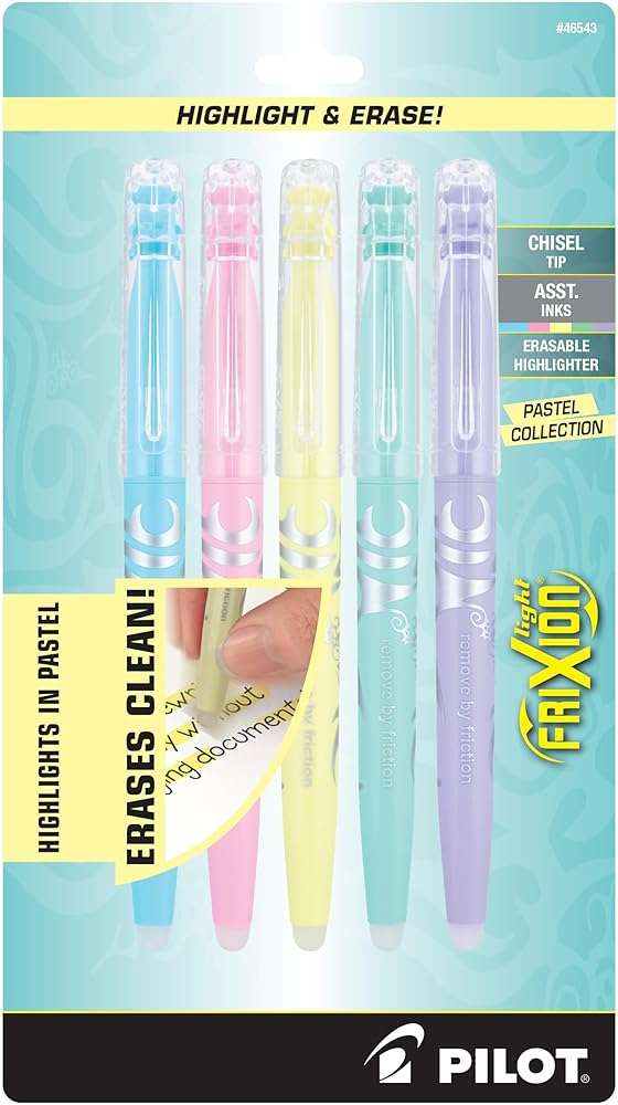Pilot FriXion Light Pastel Collection Erasable Highlighters, Chisel Tip, Highlighter Pens, Assorted Color Inks, 5-Pack - Image 1