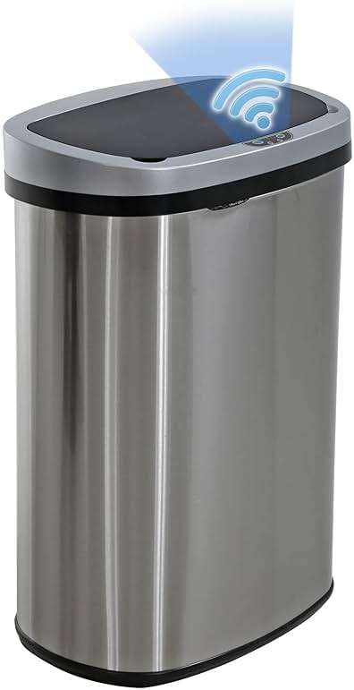 BestOffice | 13 Gallon Trash Can with Lid | Automatic Touchless Garbage Can | Odor Control | Modern Oval Design | Easy to Clean | Stainless Steel | Fits Any Kitchen, Bathroom, Office or Home - Image 1