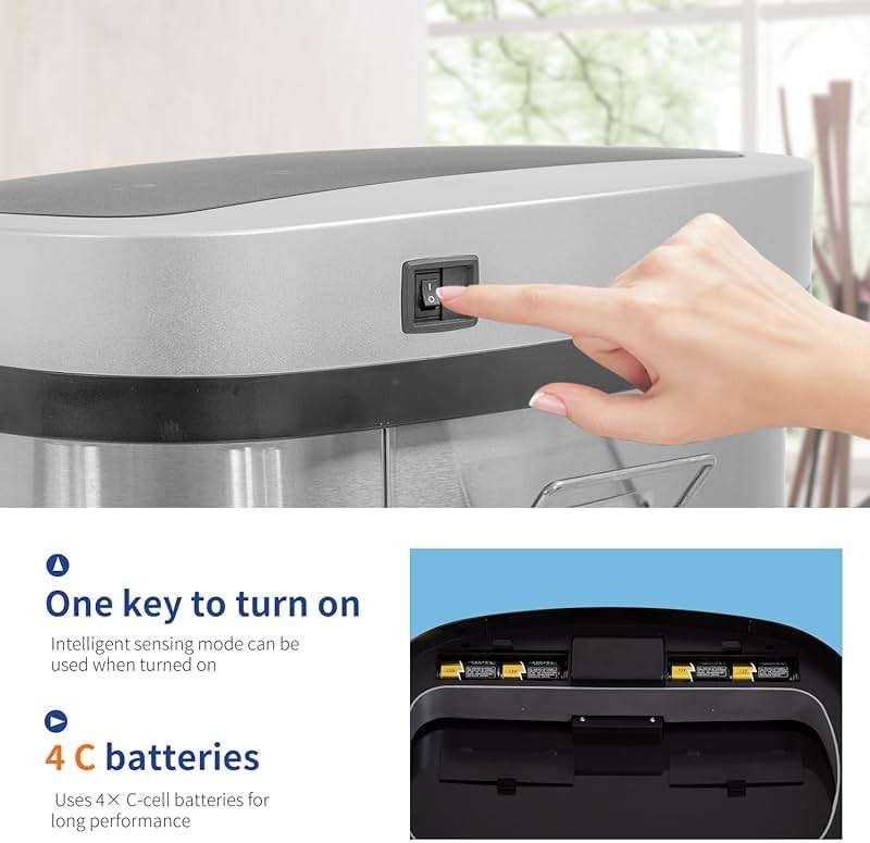 BestOffice | 13 Gallon Trash Can with Lid | Automatic Touchless Garbage Can | Odor Control | Modern Oval Design | Easy to Clean | Stainless Steel | Fits Any Kitchen, Bathroom, Office or Home - Image 5