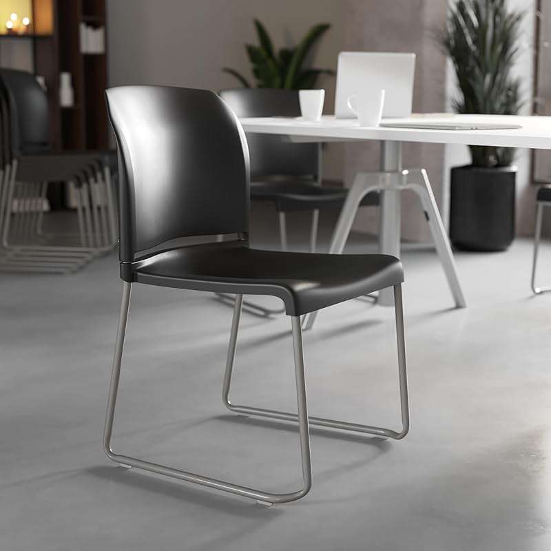 Flash Furniture Hercules Series Contoured Stacking Chairs for Waiting Rooms and Offices, Ergonomic Lobby Chairs with Curved Back, Set of 5, Black - Image 2