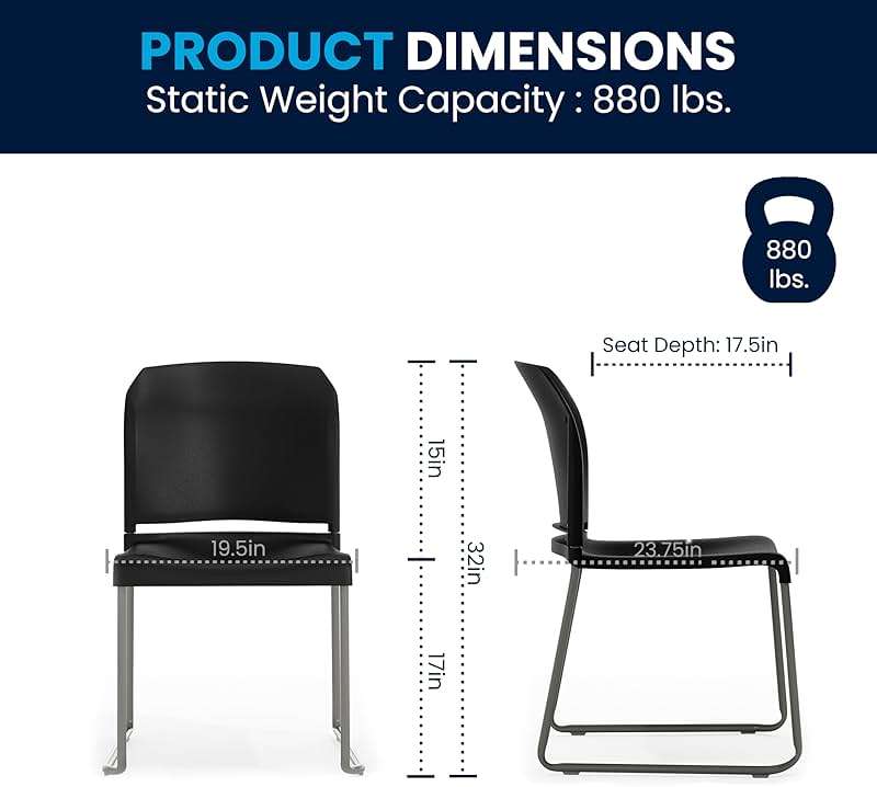 Flash Furniture Hercules Series Contoured Stacking Chairs for Waiting Rooms and Offices, Ergonomic Lobby Chairs with Curved Back, Set of 5, Black - Image 3