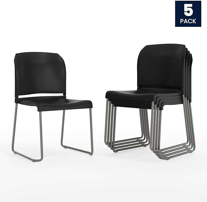 Flash Furniture Hercules Series Contoured Stacking Chairs for Waiting Rooms and Offices, Ergonomic Lobby Chairs with Curved Back, Set of 5, Black - Image 5