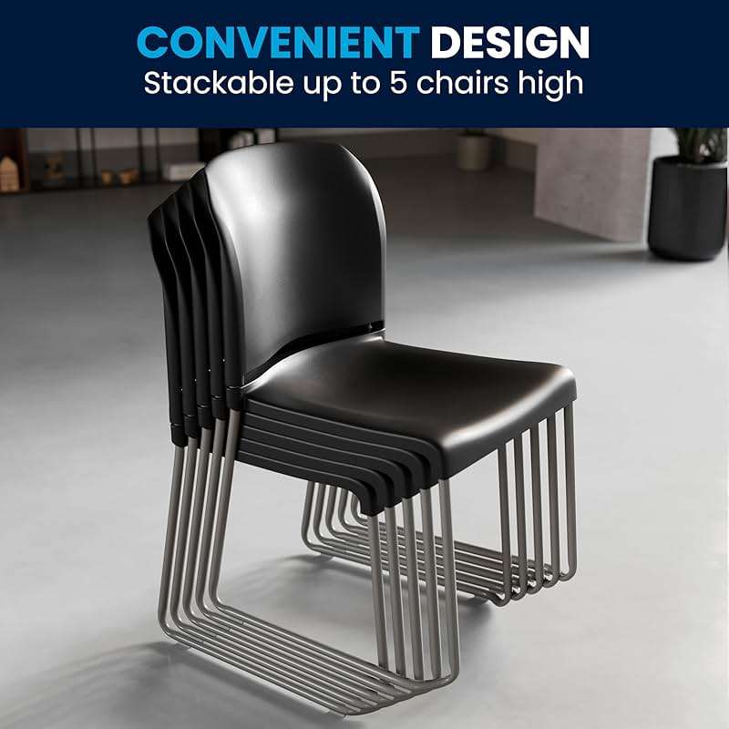 Flash Furniture Hercules Series Contoured Stacking Chairs for Waiting Rooms and Offices, Ergonomic Lobby Chairs with Curved Back, Set of 5, Black - Image 9
