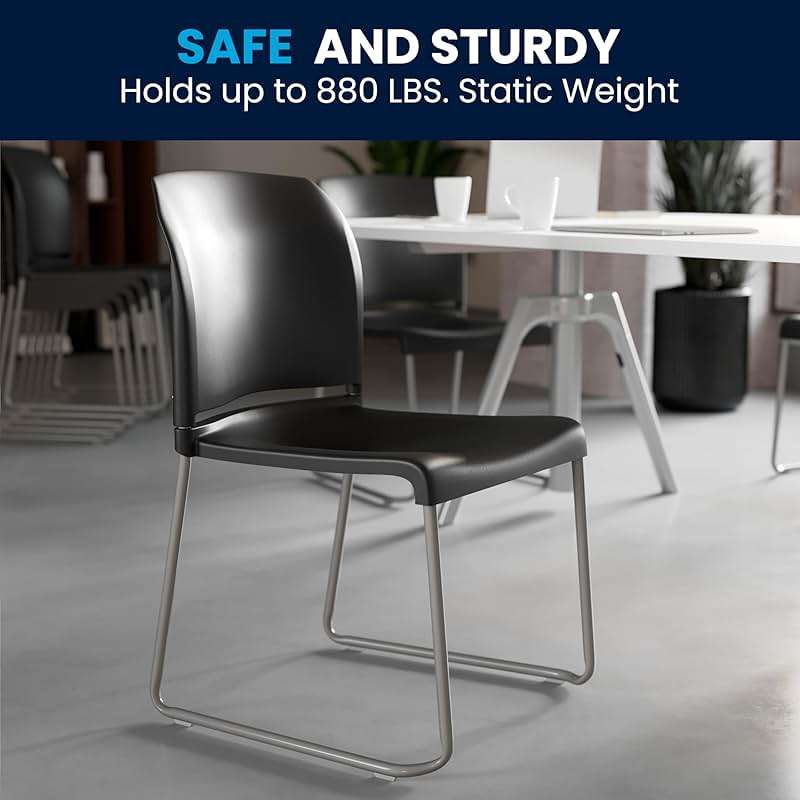 Flash Furniture Hercules Series Contoured Stacking Chairs for Waiting Rooms and Offices, Ergonomic Lobby Chairs with Curved Back, Set of 5, Black - Image 10