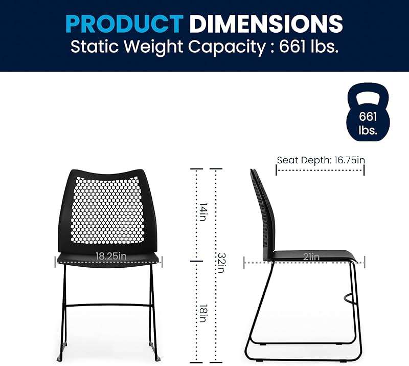 Flash Furniture Hercules Series Contoured Lobby Chairs with Air-Vent Honeycomb Backs, Ergonomic Stacking Chairs for Offices, Set of 5, Black - Image 3