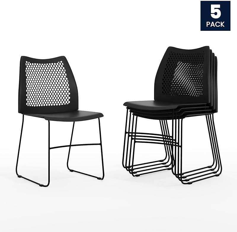 Flash Furniture Hercules Series Contoured Lobby Chairs with Air-Vent Honeycomb Backs, Ergonomic Stacking Chairs for Offices, Set of 5, Black - Image 5