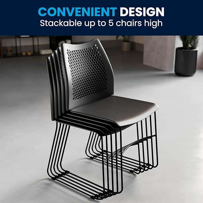 Flash Furniture Hercules Series Contoured Lobby Chairs with Air-Vent Honeycomb Backs, Ergonomic Stacking Chairs for Offices, Set of 5, Black - Image 9