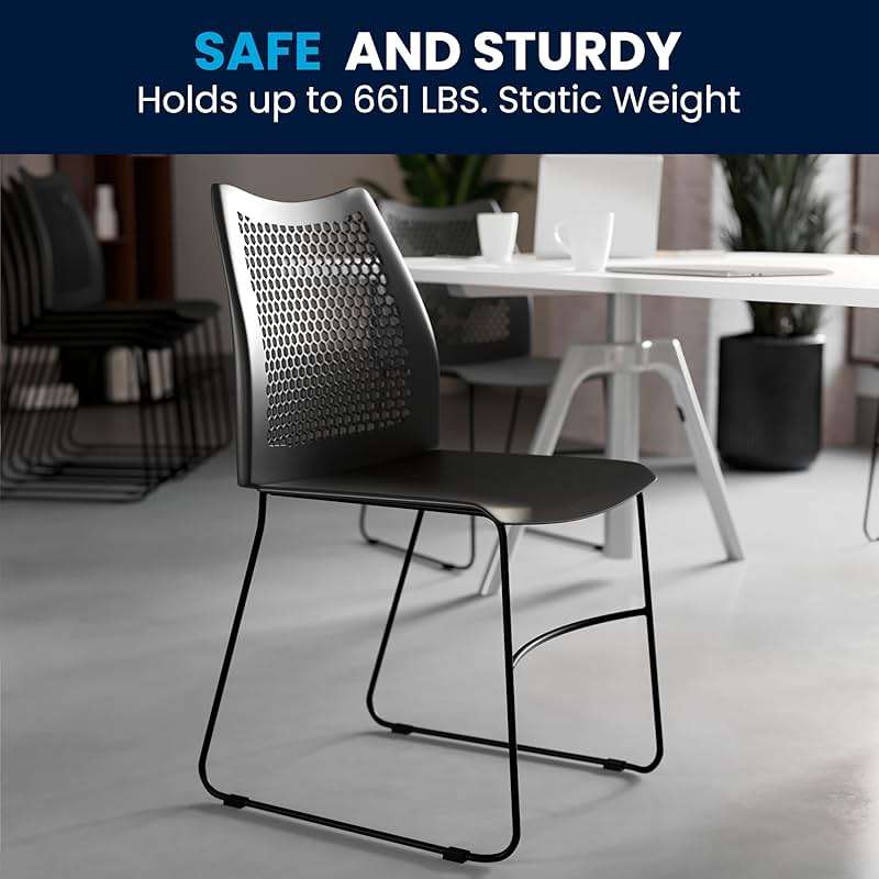 Flash Furniture Hercules Series Contoured Lobby Chairs with Air-Vent Honeycomb Backs, Ergonomic Stacking Chairs for Offices, Set of 5, Black - Image 10