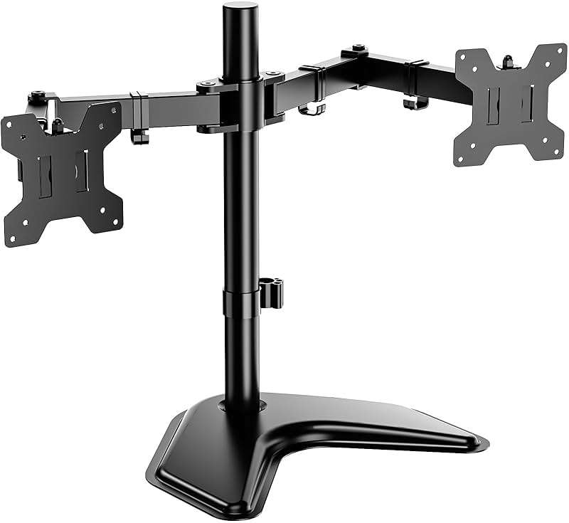 WALI Dual Monitor Stand for Desk, Monitor Stands for 2 Monitors up to 27 inch, Dual Monitors Mount Fits up to 22lbs, Free Standing Full Motion Dual Monitors Arm for Desk (MF002), Black - Image 1