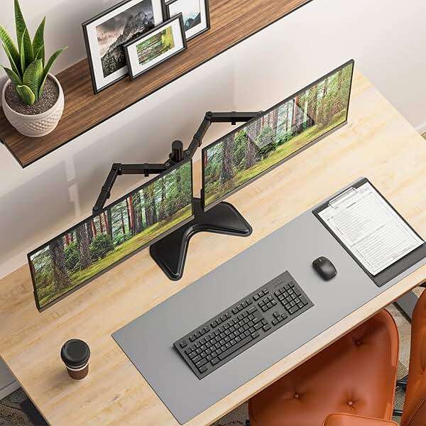 WALI Dual Monitor Stand for Desk, Monitor Stands for 2 Monitors up to 27 inch, Dual Monitors Mount Fits up to 22lbs, Free Standing Full Motion Dual Monitors Arm for Desk (MF002), Black - Image 3