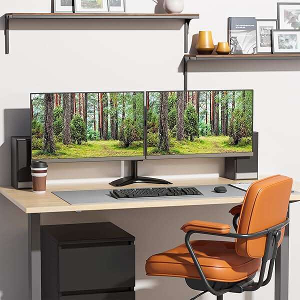 WALI Dual Monitor Stand for Desk, Monitor Stands for 2 Monitors up to 27 inch, Dual Monitors Mount Fits up to 22lbs, Free Standing Full Motion Dual Monitors Arm for Desk (MF002), Black - Image 6