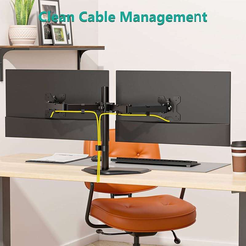WALI Dual Monitor Stand for Desk, Monitor Stands for 2 Monitors up to 27 inch, Dual Monitors Mount Fits up to 22lbs, Free Standing Full Motion Dual Monitors Arm for Desk (MF002), Black - Image 8