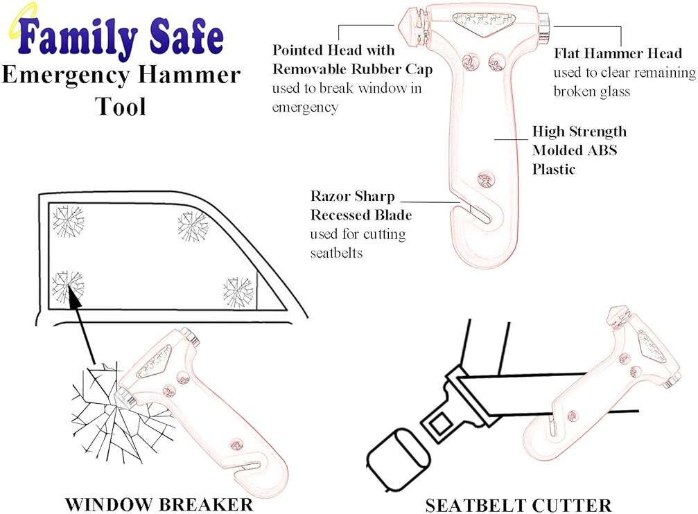 Family Safe 4 Pack Emergency Escape Tool - Seatbelt Cutter Window Breaker - Image 3