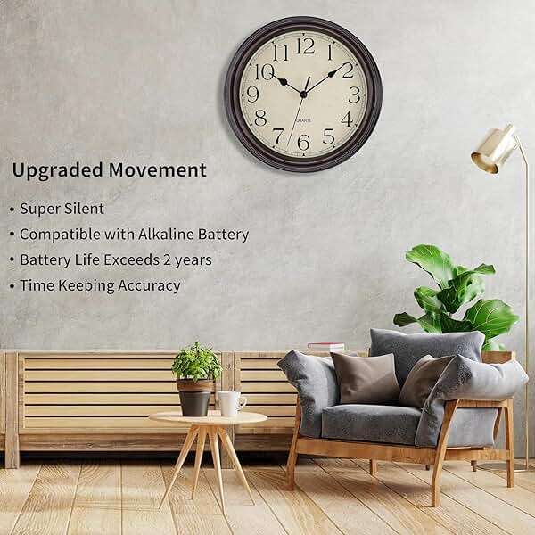Foxtop Retro Silent Non-Ticking Round Classic Clock Quartz Decorative Battery Operated Wall Clock for Living Room Kitchen Home Office 12 Inch (Bronze) - Image 4