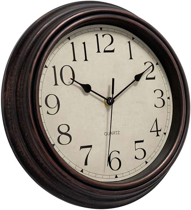 Foxtop Retro Silent Non-Ticking Round Classic Clock Quartz Decorative Battery Operated Wall Clock for Living Room Kitchen Home Office 12 Inch (Bronze) - Image 6