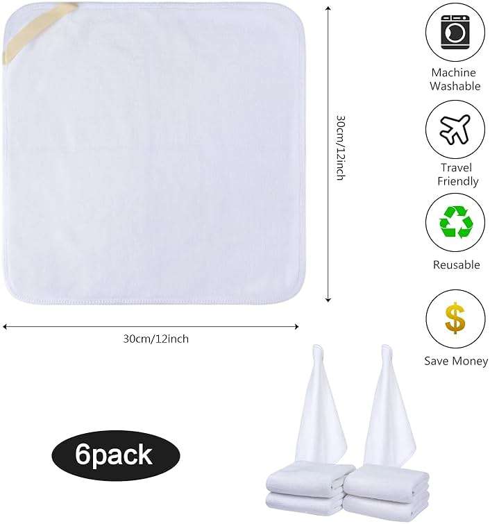 SINLAND Microfiber Facial Cloths Fast Drying Washcloth 12inch x 12inch White 6 pack - Image 3