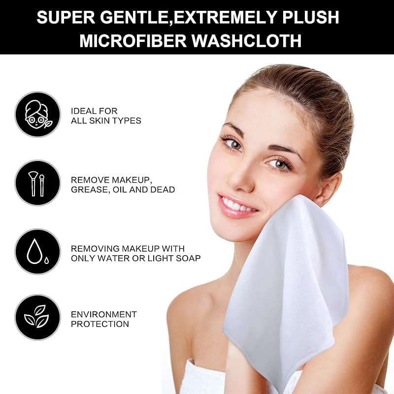 SINLAND Microfiber Facial Cloths Fast Drying Washcloth 12inch x 12inch White 6 pack - Image 5