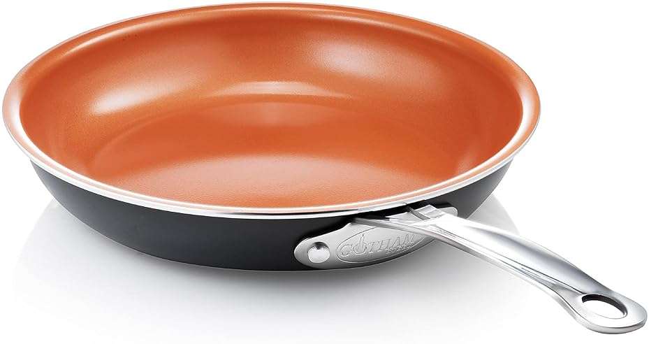 Gotham Steel 9.5 Inch Copper Non Stick Frying Pans, Ceramic Non Toxic Frying Pans Nonstick Skillet Made Without PFOA PFOS, Lightweight, Stay Cool Handle, Oven and Dishwasher Safe - Image 1