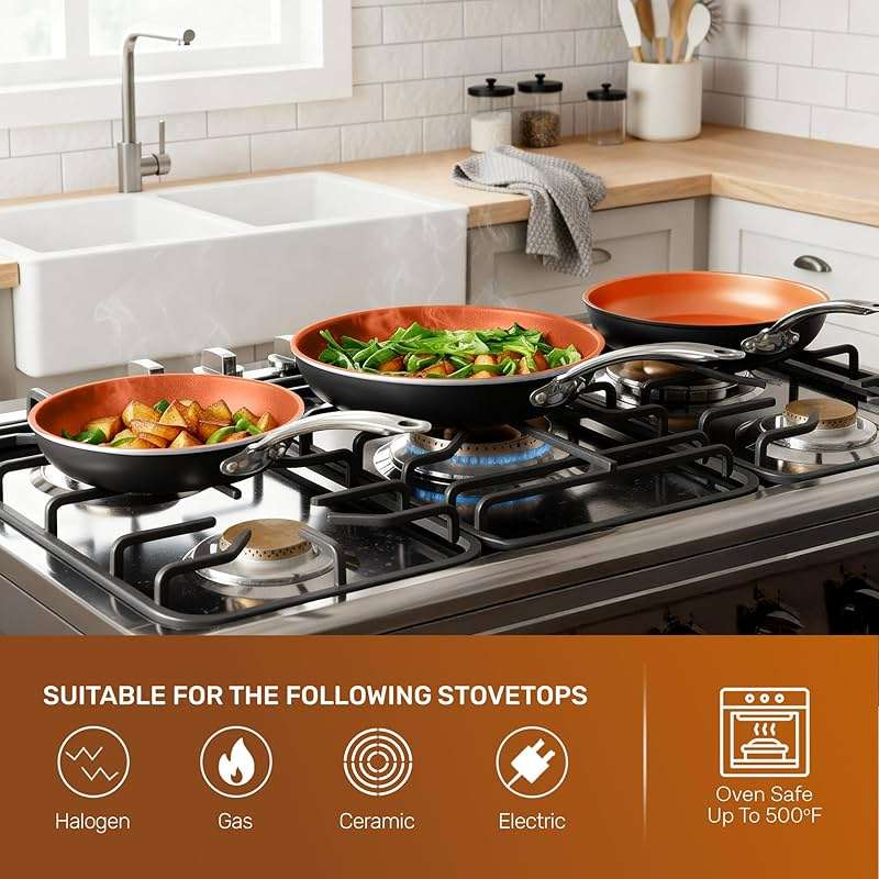 Gotham Steel 9.5 Inch Copper Non Stick Frying Pans, Ceramic Non Toxic Frying Pans Nonstick Skillet Made Without PFOA PFOS, Lightweight, Stay Cool Handle, Oven and Dishwasher Safe - Image 6