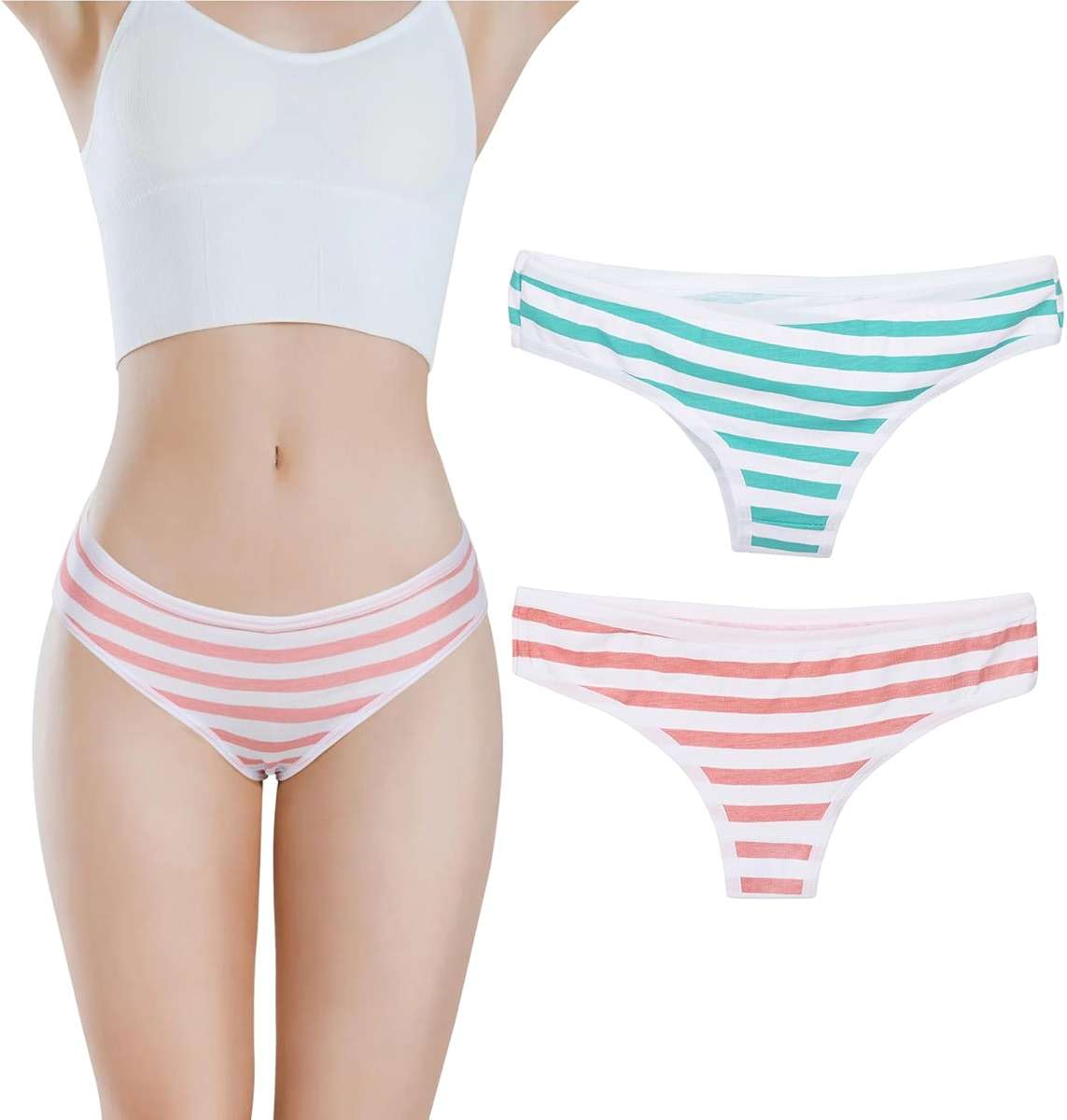 Hot Cute Japanese Style Blue&pink Stripe Panties Bikini Cosplay Cotton Underwear Blue/Pink (Thong? Free Size - Image 1