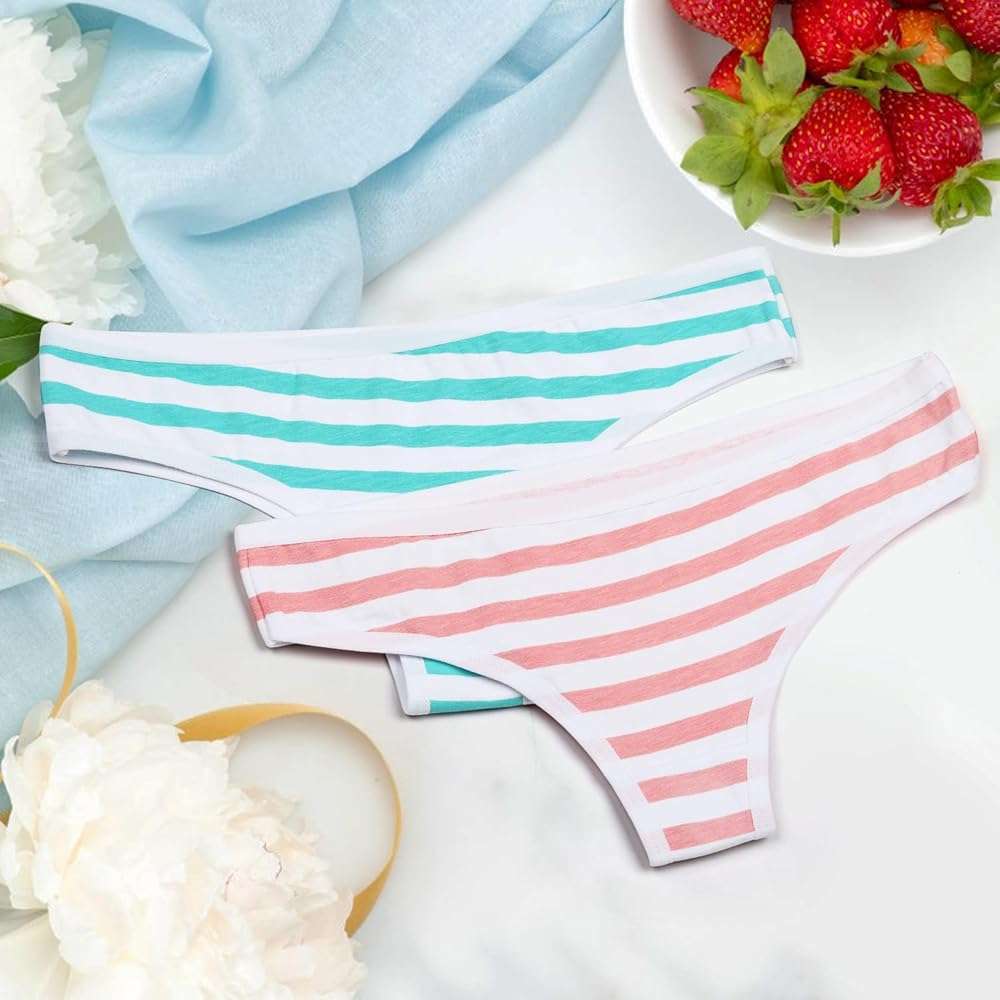 Hot Cute Japanese Style Blue&pink Stripe Panties Bikini Cosplay Cotton Underwear Blue/Pink (Thong? Free Size - Image 3