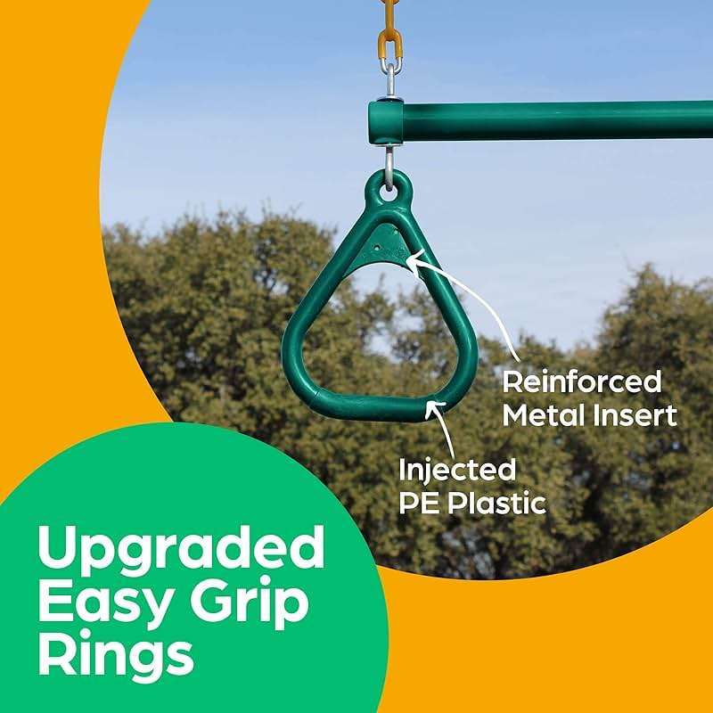 Jungle Gym Kingdom Swing Sets for Backyard, Monkey Bars & Swingset Accessories - Set Includes 18" Trapeze Swing Bar & 48" Heavy Duty Chain with Locking Carabiners - Outdoor Play Equipment (Green) - Image 6