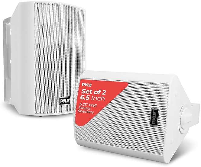 Pyle 6.5 Inch Wall Mount Waterproof Speaker System for Indoor or Outdoor Wireless Bluetooth Surround Sound System, White (2 Pack) - Image 1