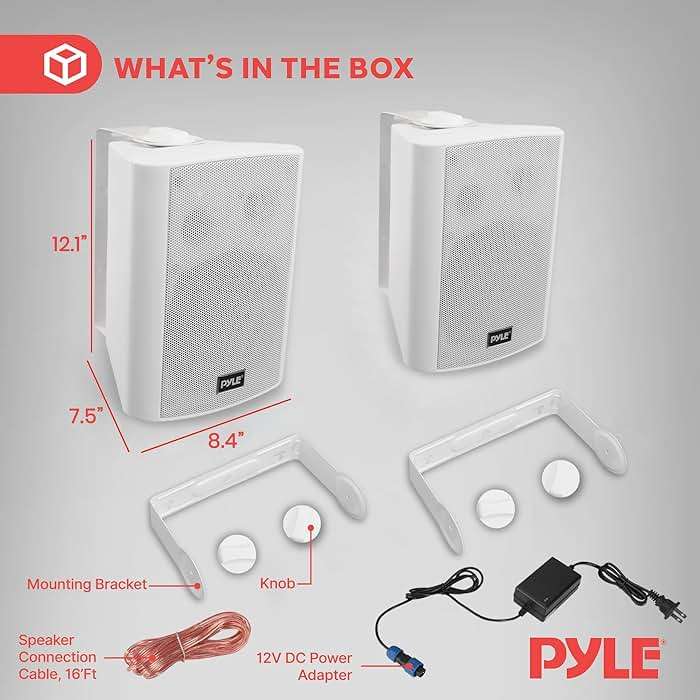 Pyle 6.5 Inch Wall Mount Waterproof Speaker System for Indoor or Outdoor Wireless Bluetooth Surround Sound System, White (2 Pack) - Image 4