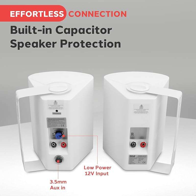 Pyle 6.5 Inch Wall Mount Waterproof Speaker System for Indoor or Outdoor Wireless Bluetooth Surround Sound System, White (2 Pack) - Image 7