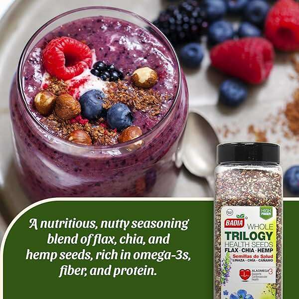 Badia Trilogy Health Seed, Flax, Chia, Hemp Seeds Blend, High Fiber Superfood Mix, Omega-3, 21 oz - Image 4