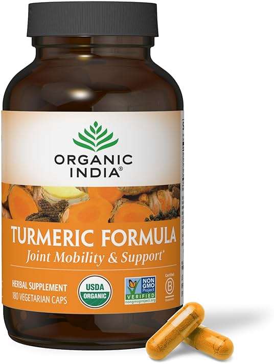 ORGANIC INDIA Turmeric Curcumin Herbal Supplement - Joint Mobility & Immune Support, Healthy Inflammatory Response, Whole Root Supplement, Trikatu, USDA Certified Organic, Non-GMO - 180 Capsules - Image 1