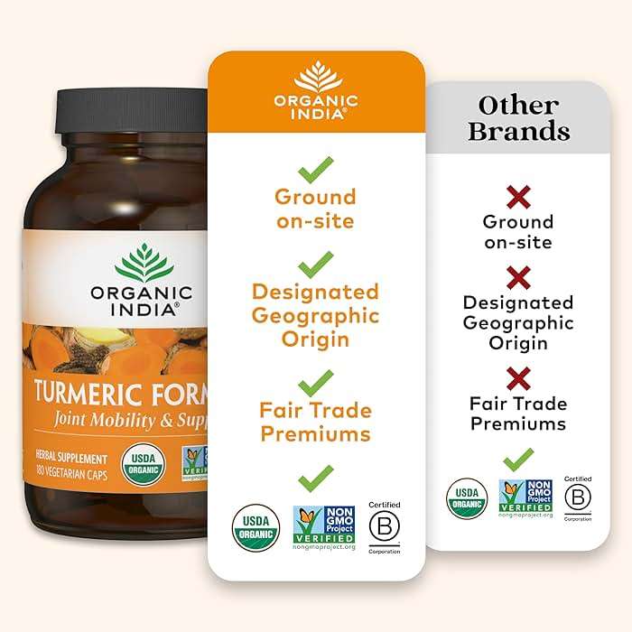 ORGANIC INDIA Turmeric Curcumin Herbal Supplement - Joint Mobility & Immune Support, Healthy Inflammatory Response, Whole Root Supplement, Trikatu, USDA Certified Organic, Non-GMO - 180 Capsules - Image 5