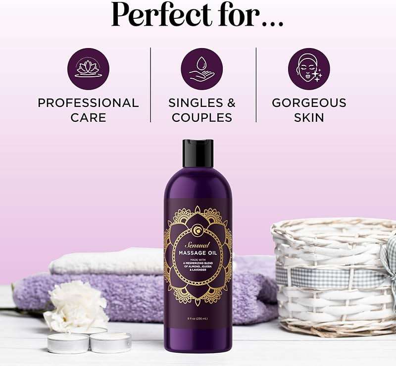 Aromatherapy Sensual Massage Oil for Couples - Relaxing Lavender Massaging Oil for Massage Therapy with Vitamin E Jojoba & Sweet Almond - Naturally Scented Vegan Non GMO & Gluten Free (8 Fl Oz) - Image 8