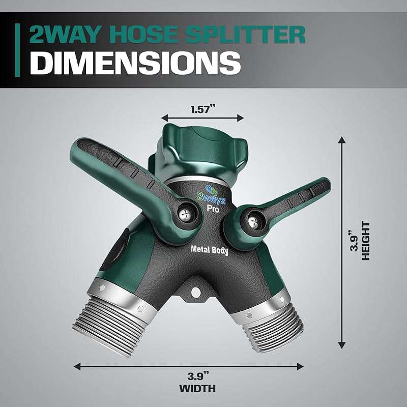 2WAYZ Hose Splitter 2 Way Heavy Duty Outdoor Faucet and Garden Connector - Water Spigot Splitter - Durable All-Metal Y Adapter with Shut-Off Valve - 4 x 4 x 1.5 Inches - Image 2
